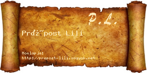 Prépost Lili névjegykártya
